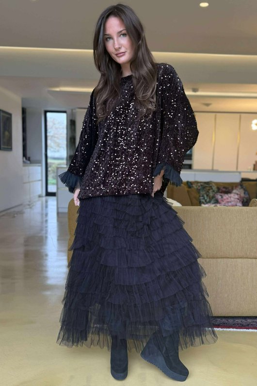 Vivie Velvet Sequin Top Umber